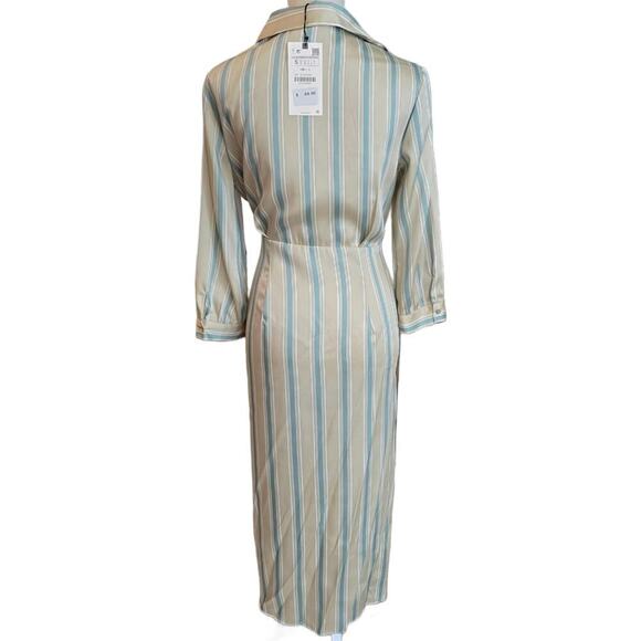 Zara NWT Button-up Stripe Wrap dress Sz Small - Picture 3 of 6
